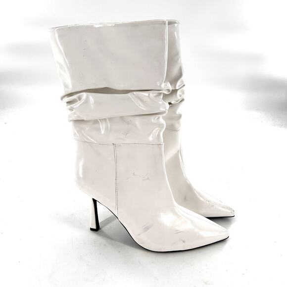 Jeffrey Campbell Guillo Boot 9.5 White Patent Leather Slouchy Mid Calf Heel - Picture 4 of 10